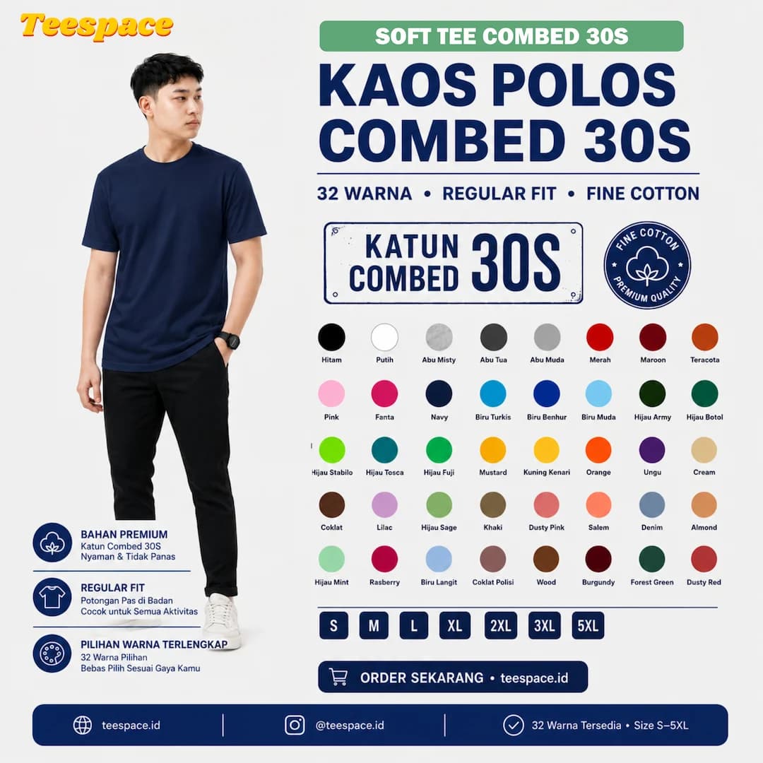 Kaos Polos Cotton Combed 30s Lengan pendek β Teespace.id