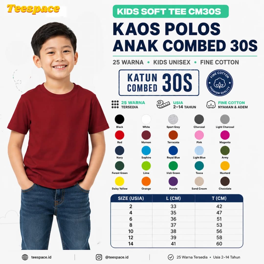 Kaos Anak Cotton Combed 30s Lengan Pendek Premium β Teespace.id