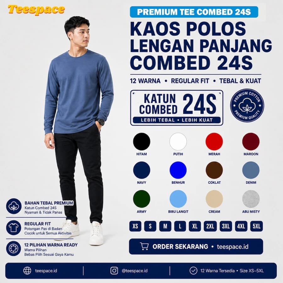 Kaos Polos Cotton Combed 24s Lengan Panjang